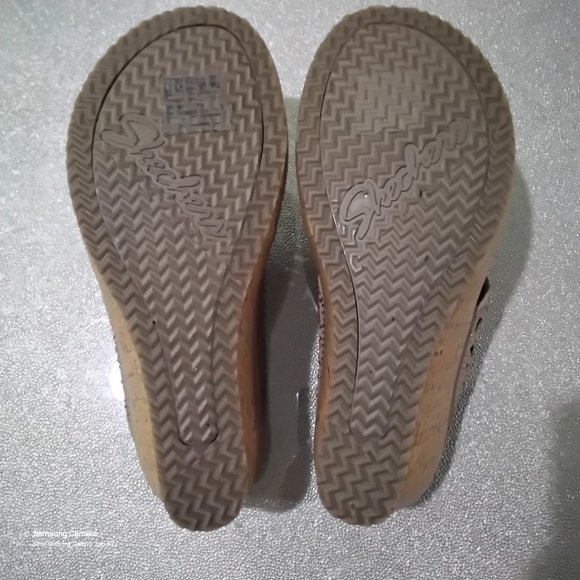 Skechers Luxe Foam Gold Sparkle Thong 1/2" Cork Wedge 2.5" Platform N/W/O/B Sz 7 - Picture 9 of 11